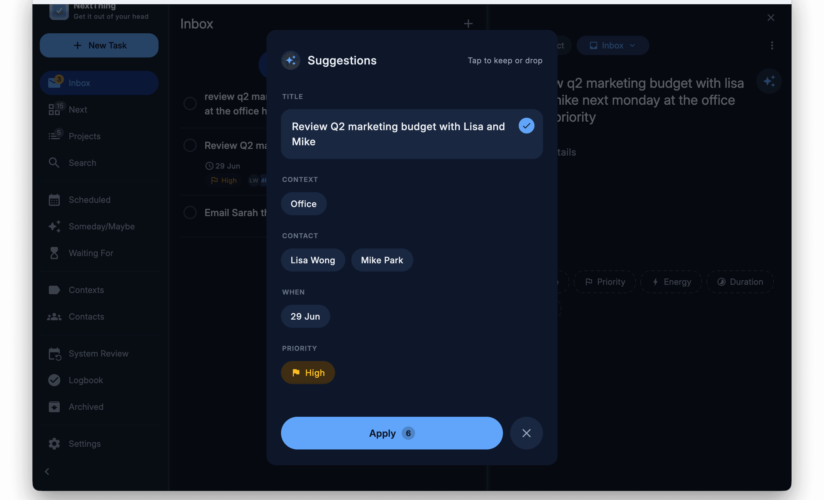 NextThing desktop — AI task parsing