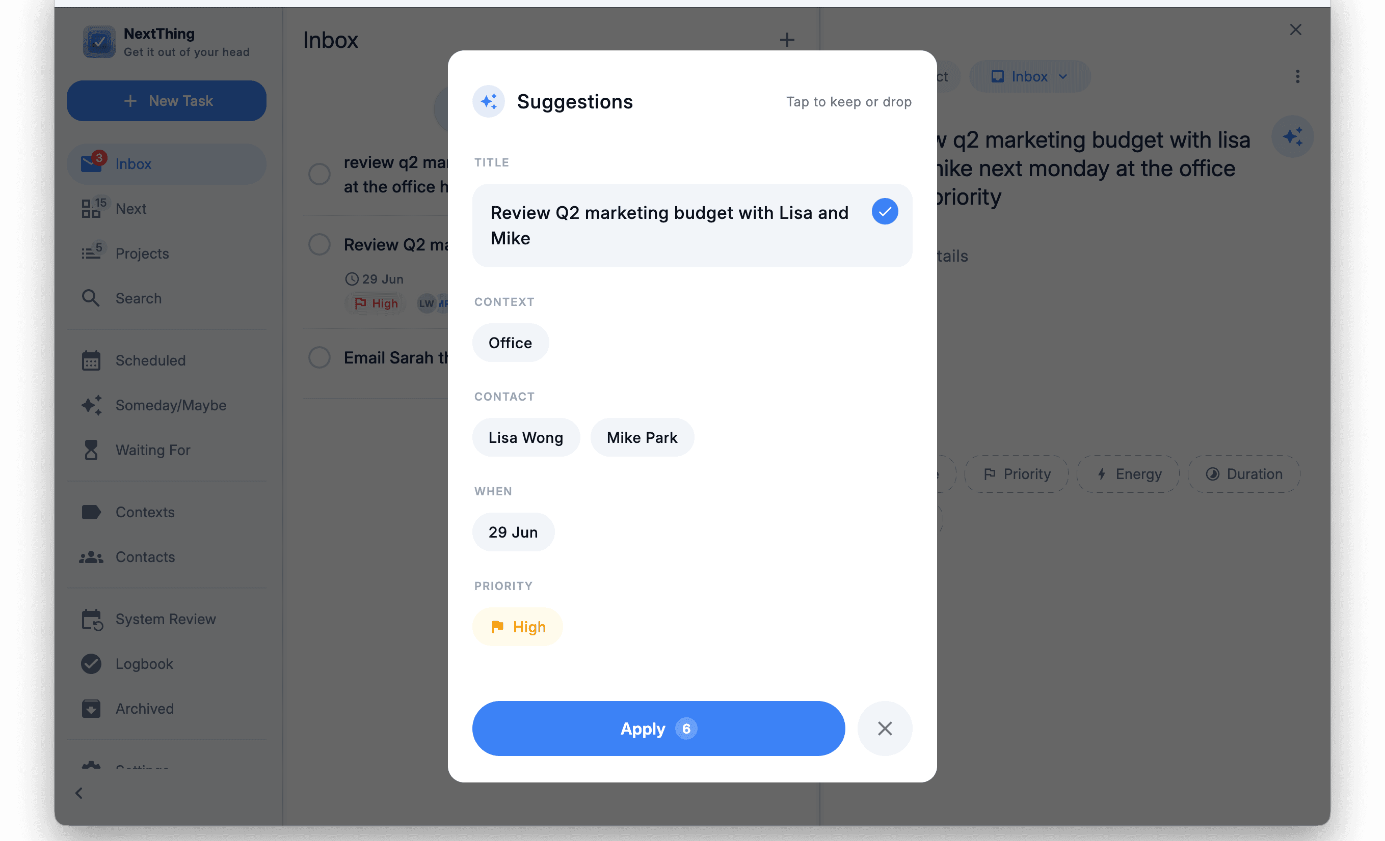 NextThing desktop — AI task parsing