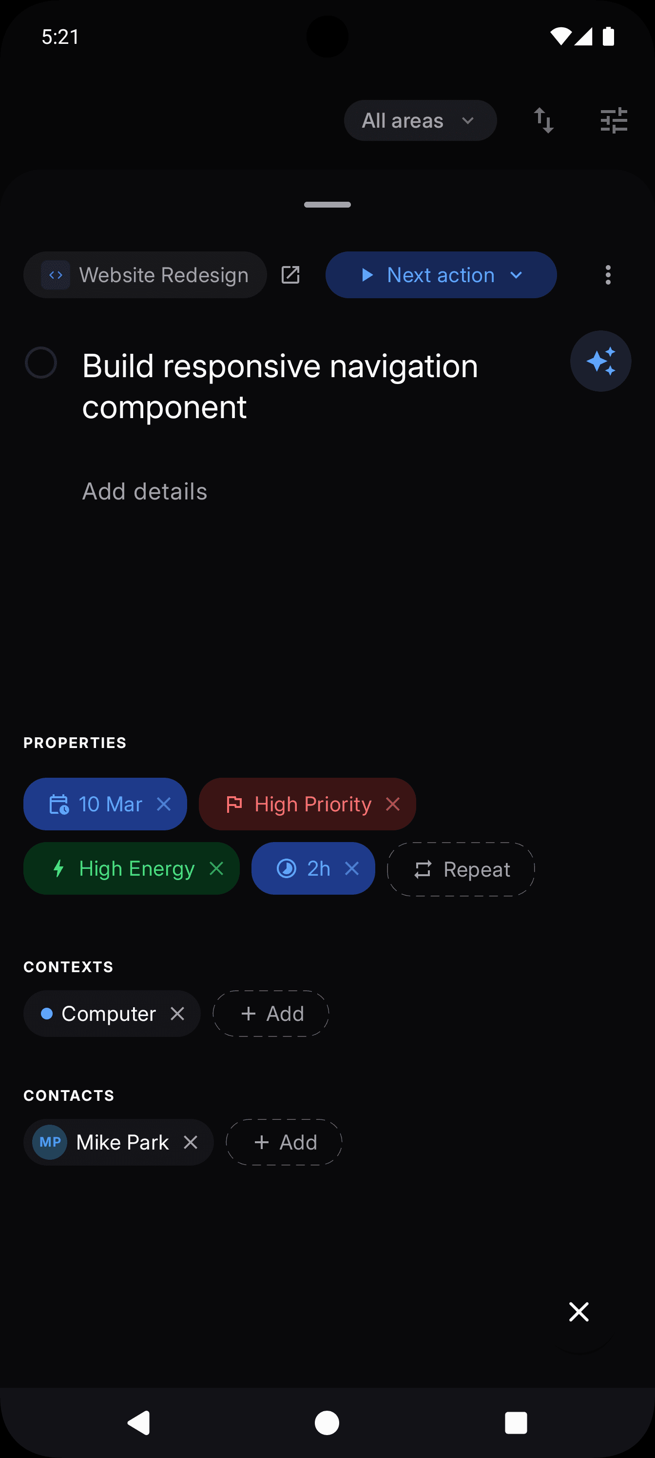 NextThing mobile — Rich task detail