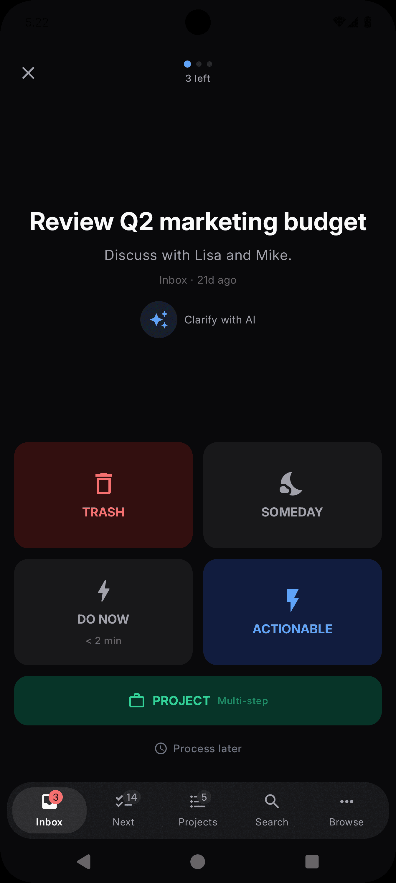 NextThing mobile — Guided inbox processing